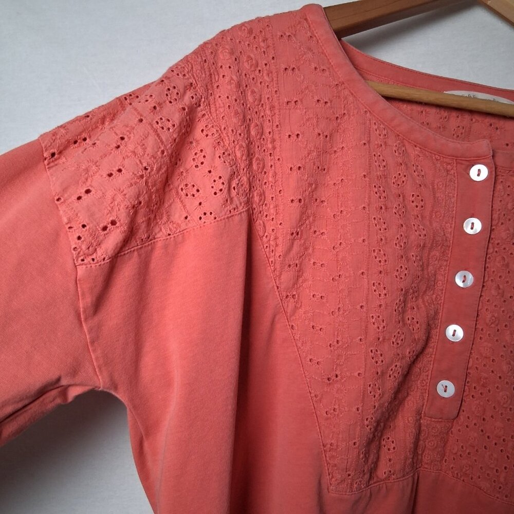 Soft Surroundings Tunic Henley Shirt Large Coral Knit Lace Eyelet Button Up - Picture 10 of 14